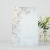 Maak Je Eigen Blauwe Shabby Chic Witte Rozen Briefpapier (Staand voorkant)