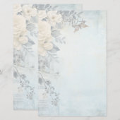 Maak Je Eigen Blauwe Shabby Chic Witte Rozen Briefpapier (Voorkant / Achterkant)