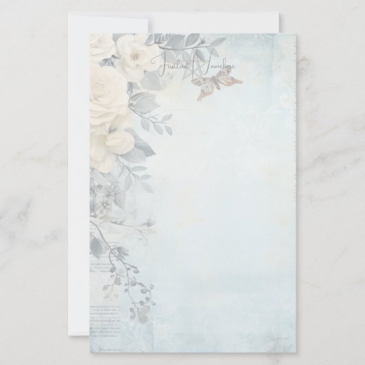 Maak Je Eigen Blauwe Shabby Chic Witte Rozen Briefpapier (Voorkant)