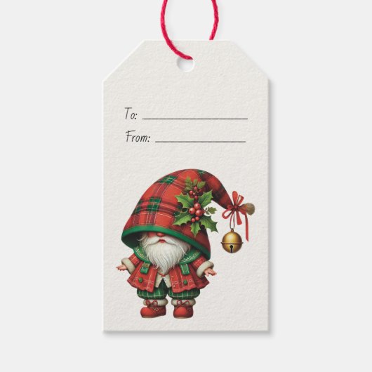 Maak je eigen blijde Kerstmis geruite Gnome Cadeaulabel (Voorkant)