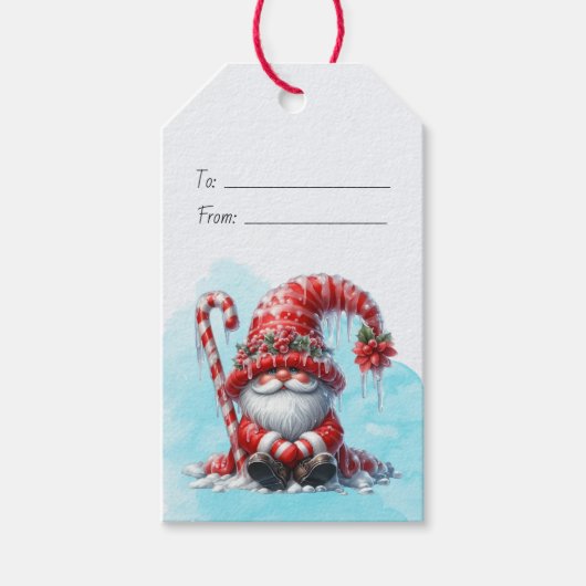 Maak je eigen blije pepermunt Kerstgnome Cadeaulabel (Voorkant)
