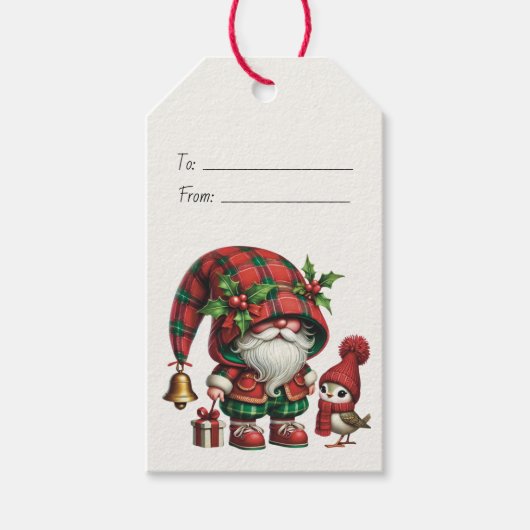 Maak je eigen bloemige kerstplaid kaboutervogel cadeaulabel (Voorkant)