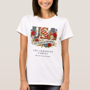 Maak je eigen bloemige USA 250 jaar vrijheid  T-shirt