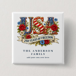 Maak je eigen bloemschikking USA 250 jaar vrijheid Vierkante Button 5,1 Cm