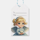 Maak je eigen blonde blauwe engel Kerstmis Cadeaulabel (Voorkant)