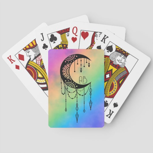 Maak Je Eigen Boho Mandala Maan Silhouet Pokerkaarten (Achterkant)
