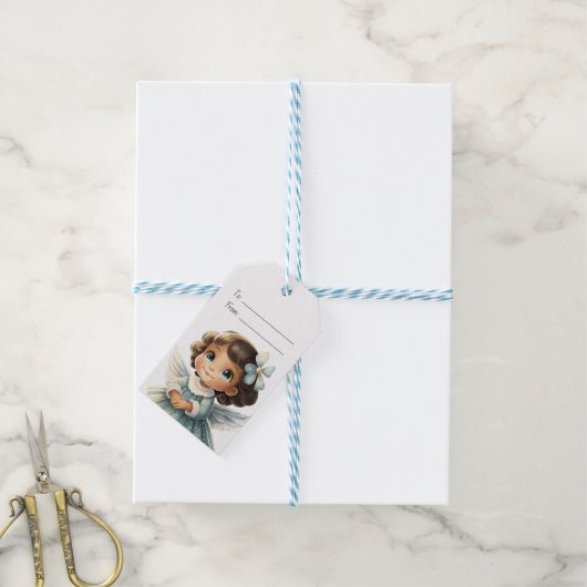 Maak Je Eigen Bruine Blauwe Engel Kerstman Cadeaulabel (Met Touw)