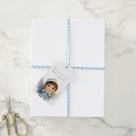 Maak Je Eigen Bruine Jongen Blauwe Engel Kerstmis Cadeaulabel