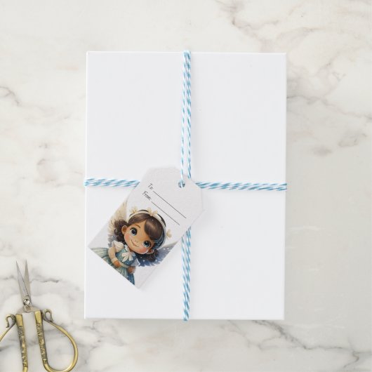 Maak Je Eigen Bruinharige Kerstengel Meisje Cadeaulabel (Met Touw)