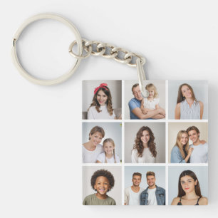 Maak Je Eigen Collage van 9 Foto's Sleutelhanger