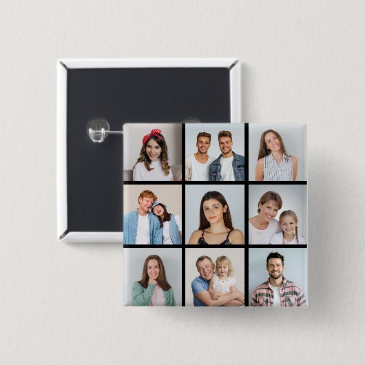 Maak Je Eigen Collage van 9 Foto's Vierkante Button 5,1 Cm (Voorkant /achterkant)