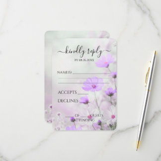 Maak Je Eigen Delicate Paarse Bloemen Bruiloft RSVP Kaartje