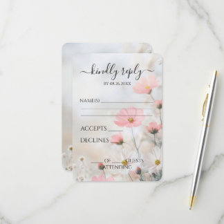 Maak Je Eigen Delicate Rode Bloemen Bruiloft RSVP Kaartje