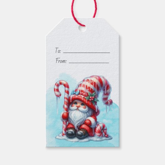 Maak je eigen dikke pepermunt Kerstgnome Cadeaulabel (Voorkant)