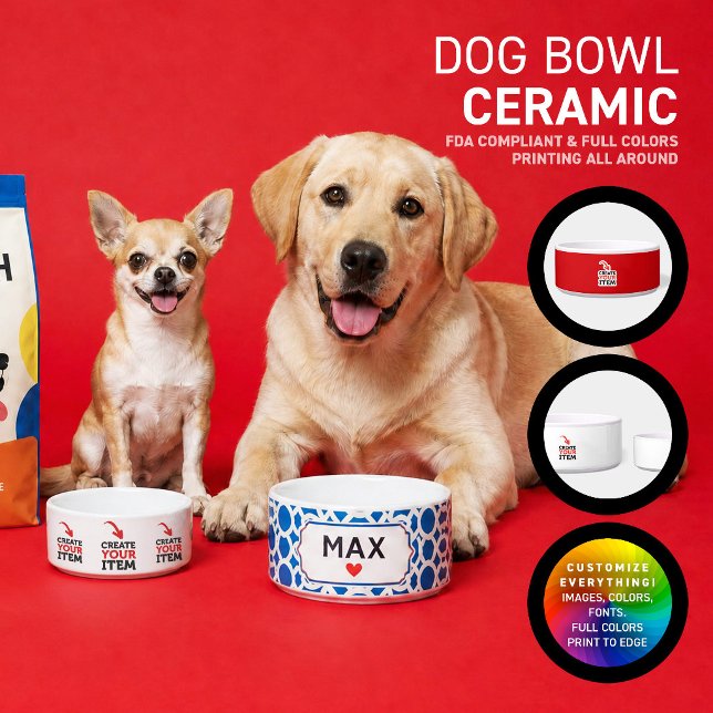 MAAK-JE-EIGEN DIY Aangepaste upload je ontwerp Hon Voerbakje (Create and print your personalized dog and cat water & food bowl, full colors. Design all online!)