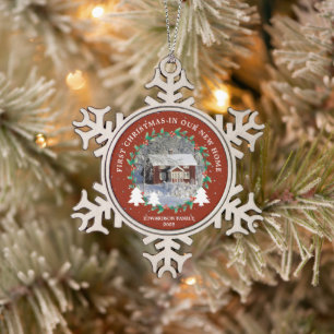 Maak je eigen Eerste kerst in nieuwe woning foto Tin Sneeuwvlok Ornament