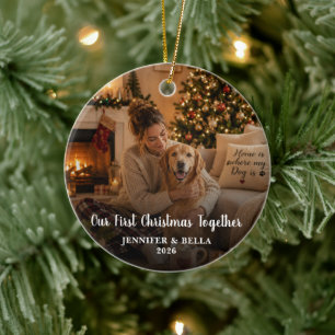 Maak je eigen eerste kerst samen hond foto keramisch ornament