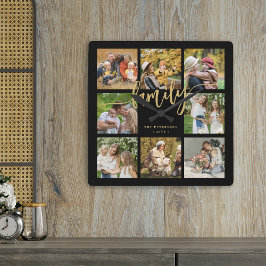 Maak je eigen familie foto collage gouden schrift vierkante klok