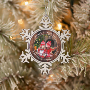 Maak je eigen familie foto persoonlijke Kerstmis Tin Sneeuwvlok Ornament