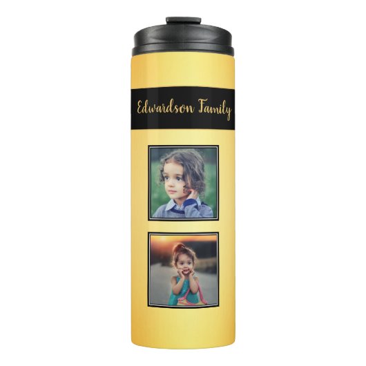Maak je eigen familie fotocollage monogram goud thermosbeker (Voorkant)