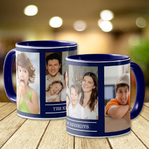 Maak Je Eigen Familie Naam 3 Foto Collage Blauw Mok