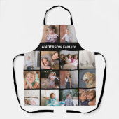Maak je eigen familiefoto collage en naam zwart schort (Voorkant)