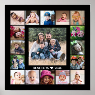Maak Je Eigen Familienaam 17 Foto Collage Zwart Poster