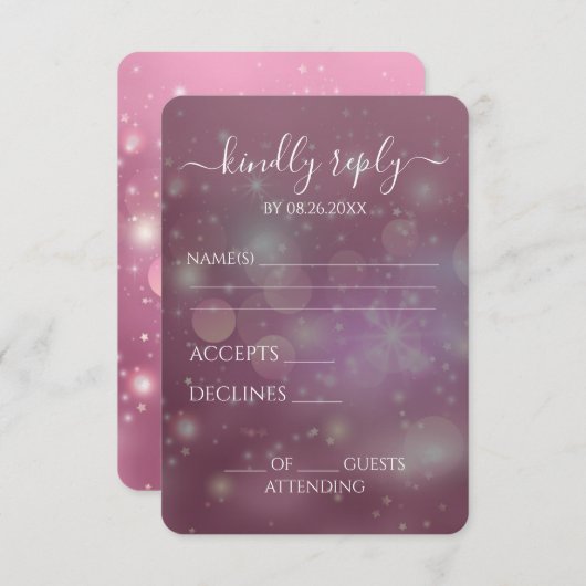 Maak Je Eigen Feestelijke Glitter Bokeh Achtergron RSVP Kaartje (Voorkant / Achterkant)