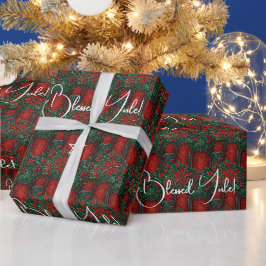 Maak je eigen feestelijke rode groene Yule Poinset Cadeaupapier