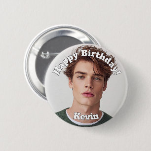 Maak je eigen foto aangepaste verjaardagsnaam ronde button 5,7 cm