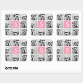 Maak Je Eigen Foto Collage - Roze Monogram Vierkante Sticker (Vel)