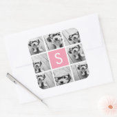 Maak Je Eigen Foto Collage - Roze Monogram Vierkante Sticker (Envelop)