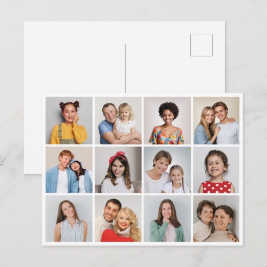 Maak Je Eigen Foto Collage van 12 Foto's Briefkaart (Voorkant / Achterkant)