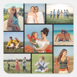 Maak Je Eigen Foto Collage van 9 Foto's Vierkante Sticker