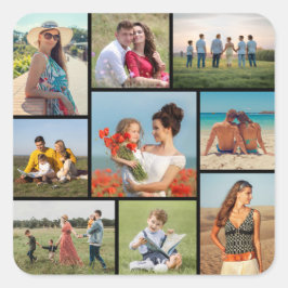 Maak Je Eigen Foto Collage van 9 Foto's Vierkante Sticker
