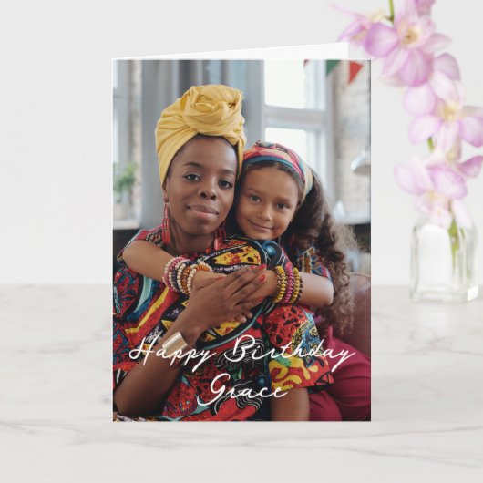 Maak je eigen foto Happy Birthday gepersonaliseerd Kaart (Orchidee)