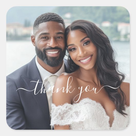 Maak je eigen foto-huwelijk Dank je Vierkante Sticker (Voorkant)