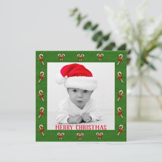 Maak Je Eigen Foto Kerst Kerststok Patroon Feestdagenkaart (Staand voorkant)