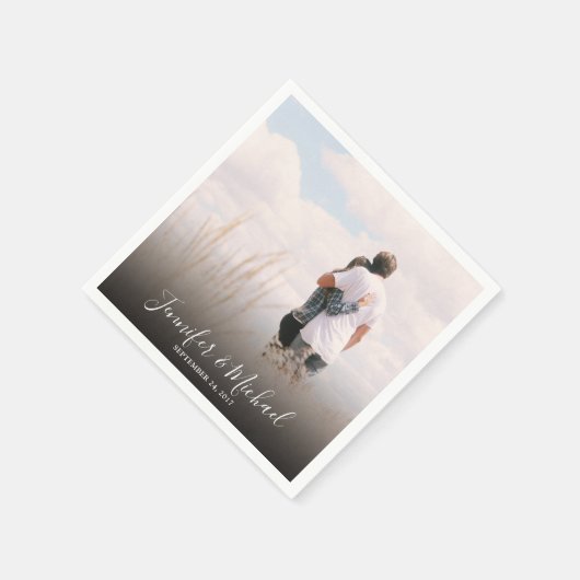 Maak je eigen fotobruid en bruidegom trouwfoto servet (Hoek)