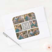 Maak je eigen fotocollage - 6 foto's Monogram Vierkante Sticker (Envelop)