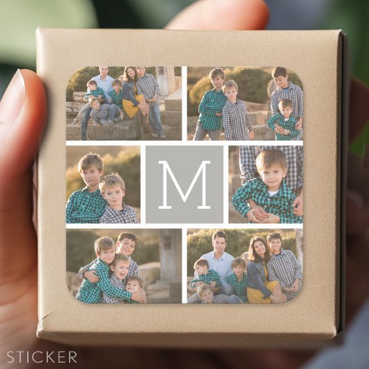 Maak Je Eigen Fotocollage - 6 Monogram Vierkante Sticker
