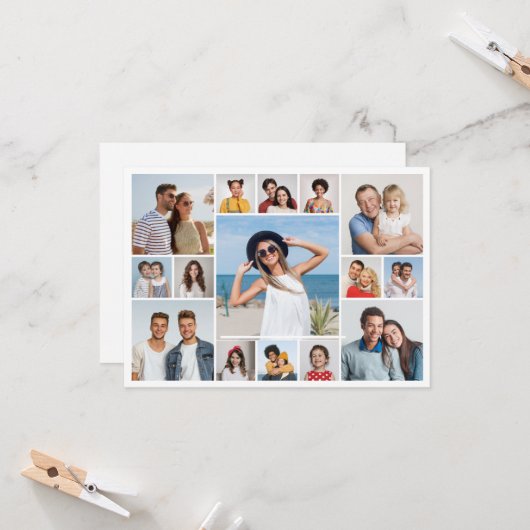 Maak je eigen fotocollage met 15 foto's kaart (Voorkant / Achterkant in situ)