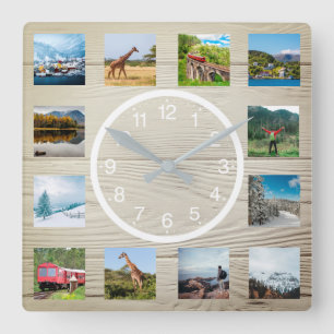 Maak je eigen fotocollage Rustieke natuur Vierkante Klok