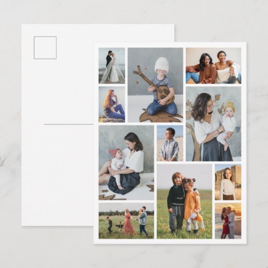 Maak je eigen fotocollage van 11 foto's briefkaart (Voorkant / Achterkant)