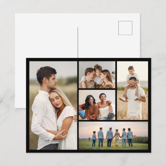 Maak je eigen fotocollage van 5 foto's briefkaart (Voorkant / Achterkant)