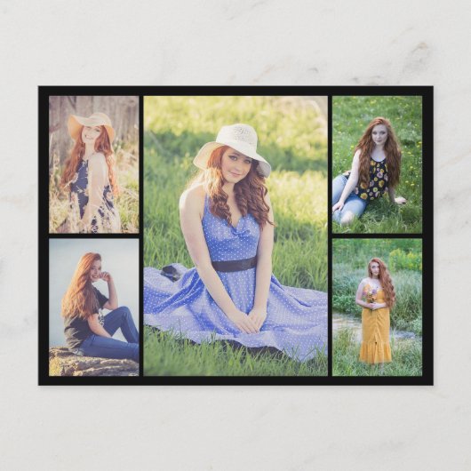 Maak je eigen fotocollage van 5 foto's briefkaart (Voorkant)