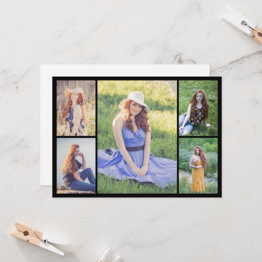 Maak je eigen fotocollage van 5 foto's kaart (Voorkant / Achterkant in situ)