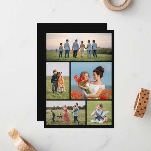 Maak je eigen fotocollage van 5 foto's notitiekaartje (Voorkant / Achterkant in situ)