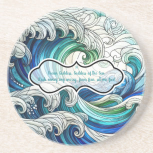 Maak Je Eigen Gebrandschilderde Bewolkte Oceaangol Zandsteen Onderzetter