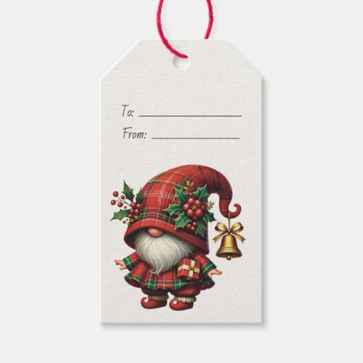 Maak Je Eigen Gelukkig Kerstmis Plaid Gnome Cadeaulabel (Voorkant)